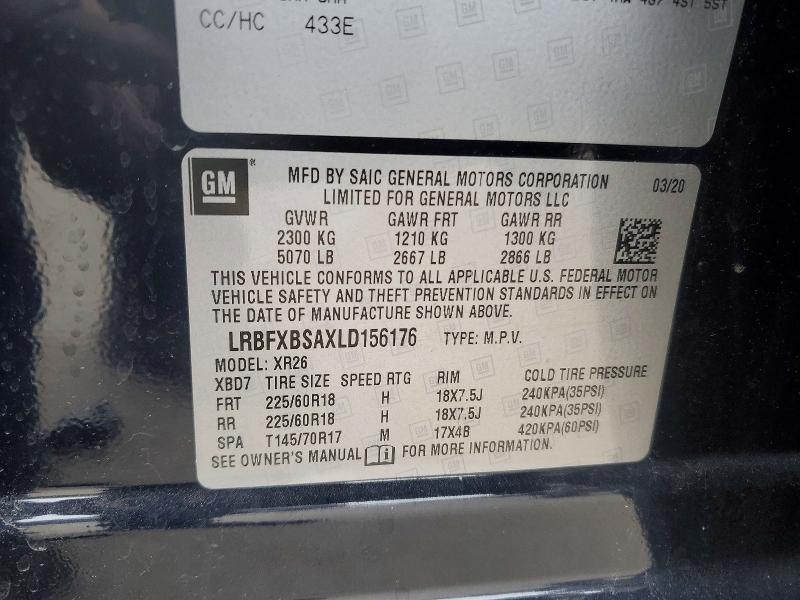 Продаж на аукціоні авто 2020 Buick Envision, vin: LRBFXBSAXLD156176, номер лоту: 46196396