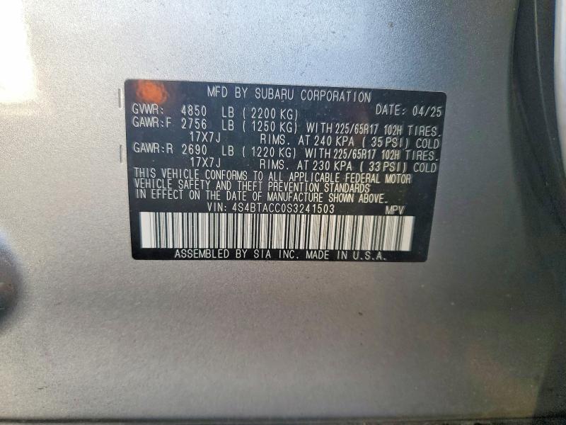 41787746 :رقم المزاد ، 4S4BTACC0S3241503 vin ، 2025 Subaru Outback مزاد بيع