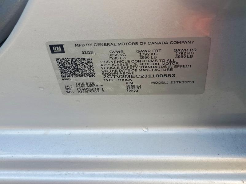 78790755 :رقم المزاد ، 2GTV2MEC2J1100553 vin ، 2018 Gmc Sierra مزاد بيع
