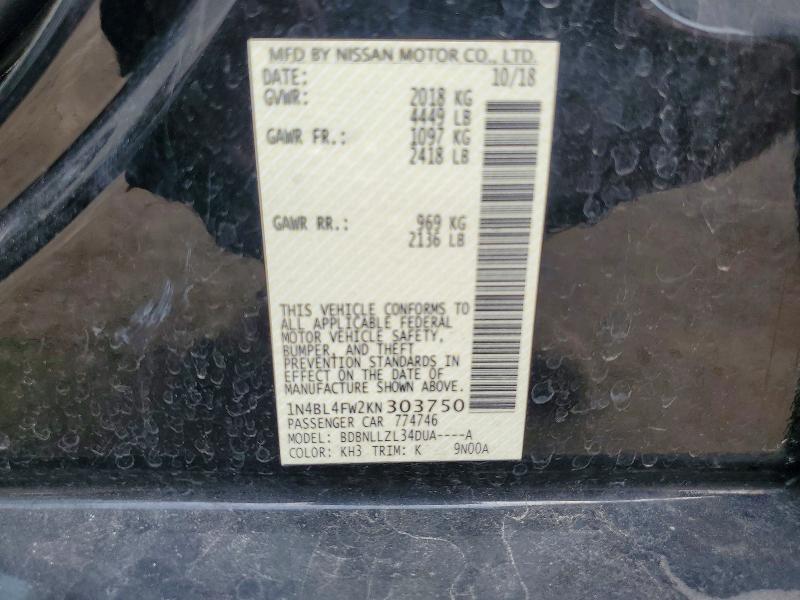 47437186 :رقم المزاد ، 1N4BL4FW2KN303750 vin ، 2019 Nissan Altima مزاد بيع
