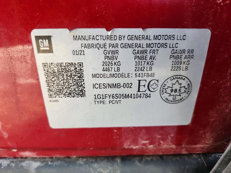78728055 :رقم المزاد ، 1G1FY6S05M4104784 vin ، 2021 Chevrolet Bolt Ev مزاد بيع