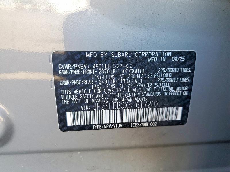 Продаж на аукціоні авто 2025 Subaru Forester, vin: JF2SLDBCXSH617202, номер лоту: 47445786