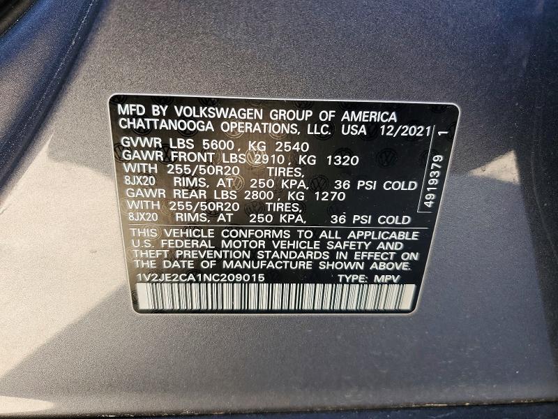 Продажа на аукционе авто 2022 Volkswagen Atlas Cross Sport, vin: 1V2JE2CA1NC209015, номер лота: 46724816