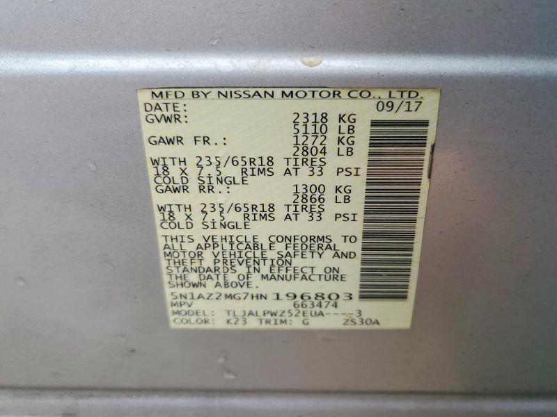 Продажа на аукционе авто 2017 Nissan Murano, vin: 5N1AZ2MG7HN196803, номер лота: 46962736