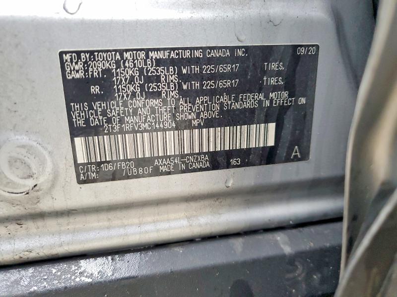 46154376 :رقم المزاد ، 2T3F1RFV3MC144904 vin ، 2021 Toyota Rav4 مزاد بيع