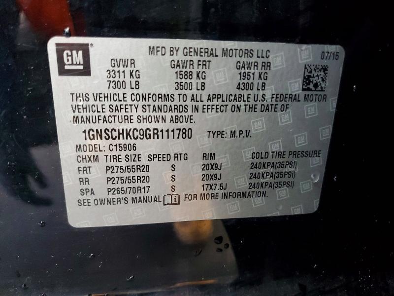 2016 Chevrolet Suburban მანქანა იყიდება აუქციონზე, vin: 1GNSCHKC9GR111780, აუქციონის ნომერი: 46774006