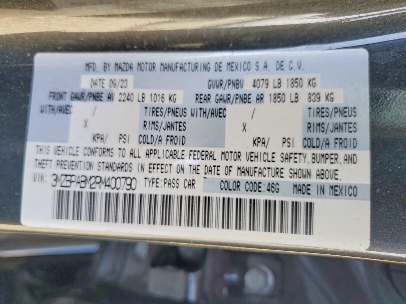 46224086 :رقم المزاد ، 3MZBPABM2RM400790 vin ، 2024 Mazda 3 مزاد بيع