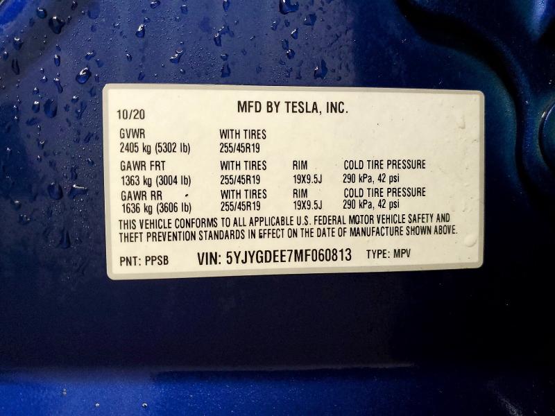 Продажа на аукционе авто 2021 Tesla Model Y, vin: 5YJYGDEE7MF060813, номер лота: 41932666