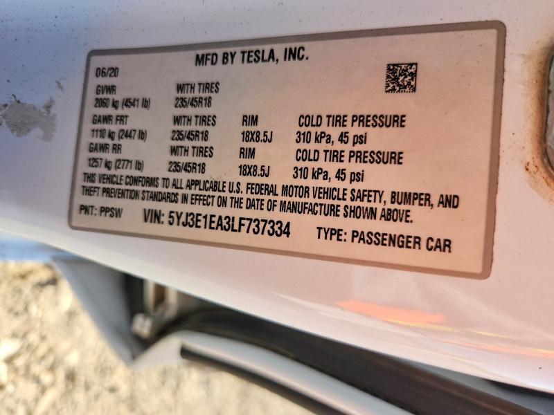 Продажа на аукционе авто 2020 Tesla Model 3, vin: 5YJ3E1EA3LF737334, номер лота: 46835856