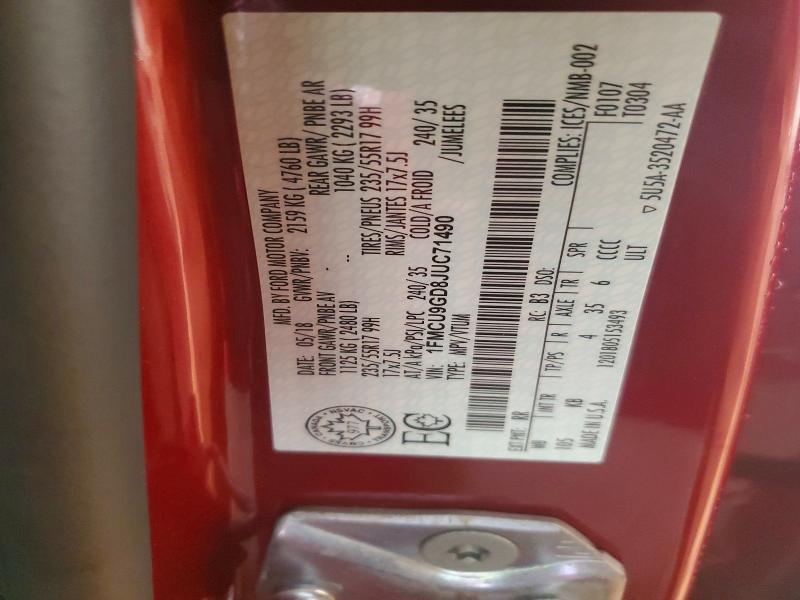 41737616 :رقم المزاد ، 1FMCU9GD8JUC71490 vin ، 2018 Ford Escape مزاد بيع
