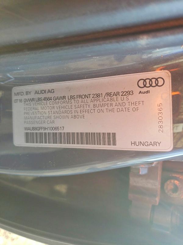 Aukcja sprzedaży 2017 Audi A3, vin: WAUB8GFF9H1006517, numer aukcji: 46882386