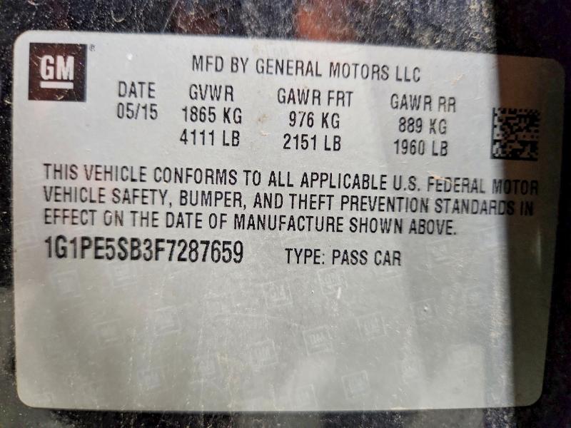 2015 Chevrolet Cruze მანქანა იყიდება აუქციონზე, vin: 1G1PE5SB3F7287659, აუქციონის ნომერი: 45650756