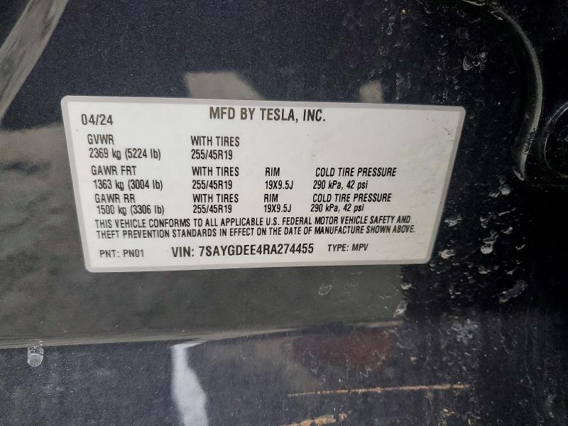 Aukcja sprzedaży 2024 Tesla Model Y, vin: 7SAYGDEE4RA274455, numer aukcji: 46076956