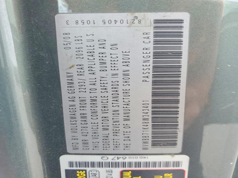 47665176 :رقم المزاد ، WVWBB71K48W343401 vin ، 2008 Volkswagen Rabbit مزاد بيع