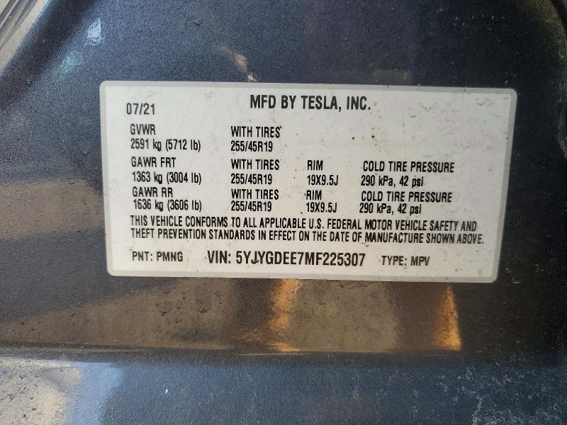 Aukcja sprzedaży 2021 Tesla Model Y, vin: 5YJYGDEE7MF225307, numer aukcji: 78814755