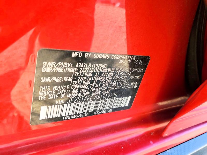 47455836 :رقم المزاد ، JF2GTAPC7MH349225 vin ، 2021 Subaru Crosstrek مزاد بيع