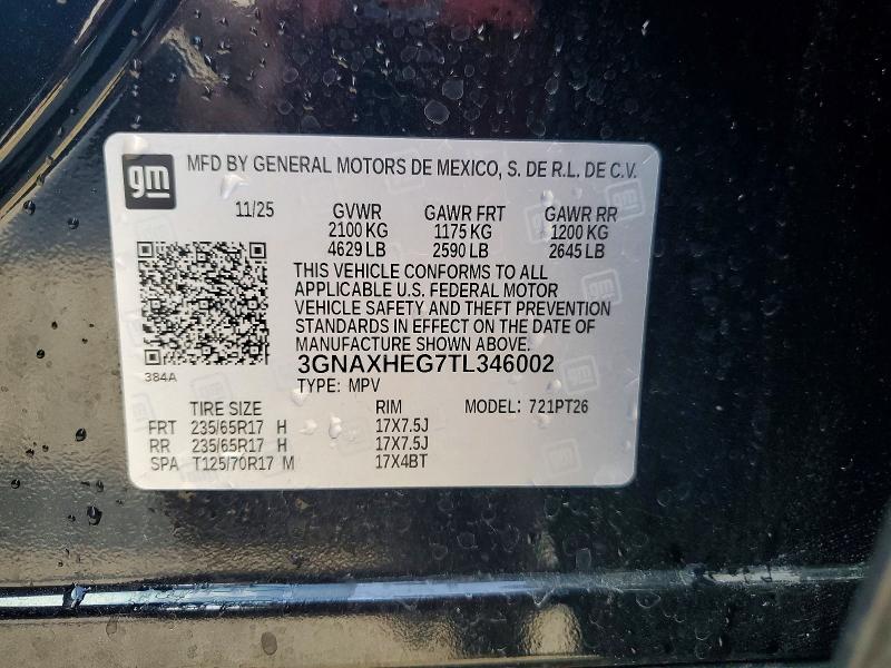 47452036 :رقم المزاد ، 3GNAXHEG7TL346002 vin ، 2026 Chevrolet Equinox مزاد بيع