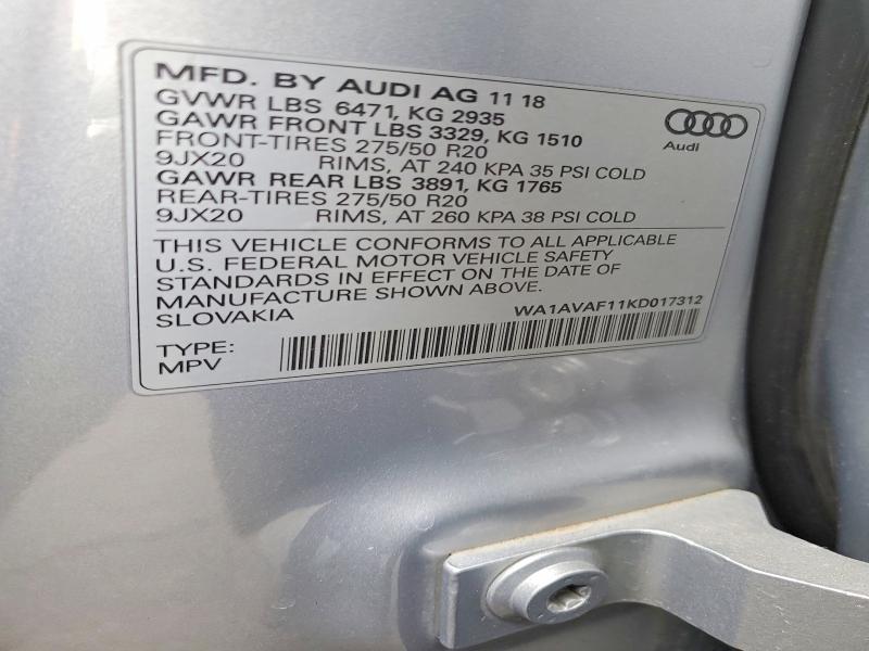 Продаж на аукціоні авто 2019 Audi Q8, vin: WA1AVAF11KD017312, номер лоту: 79704445
