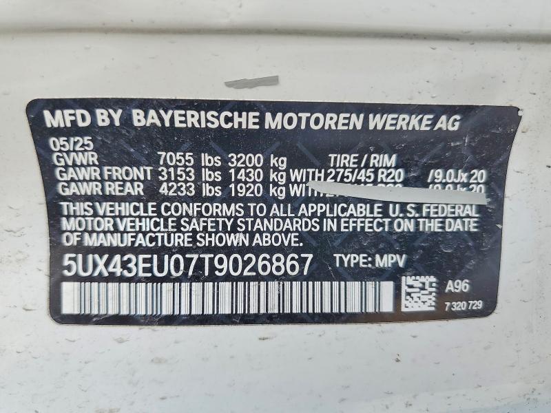2026 Bmw X5 მანქანა იყიდება აუქციონზე, vin: 5UX43EU07T9026867, აუქციონის ნომერი: 46752956