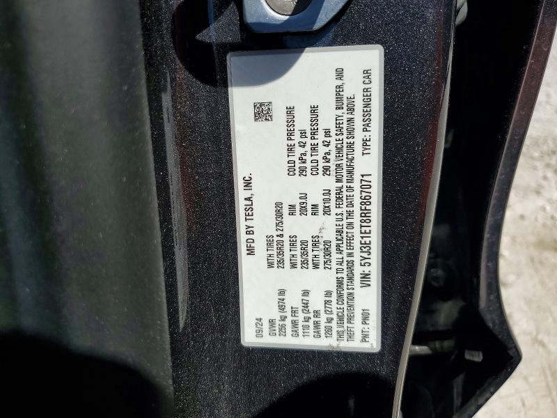 47334566 :رقم المزاد ، 5YJ3E1ET8RF867071 vin ، 2024 Tesla Model 3 مزاد بيع