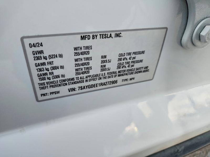 Продажа на аукционе авто 2024 Tesla Model Y, vin: 7SAYGDEE1RA272906, номер лота: 47631756