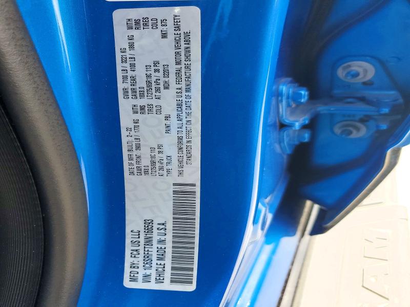 Продаж на аукціоні авто 2022 Ram 1500, vin: 1C6SRFFT8NN166593, номер лоту: 47811356