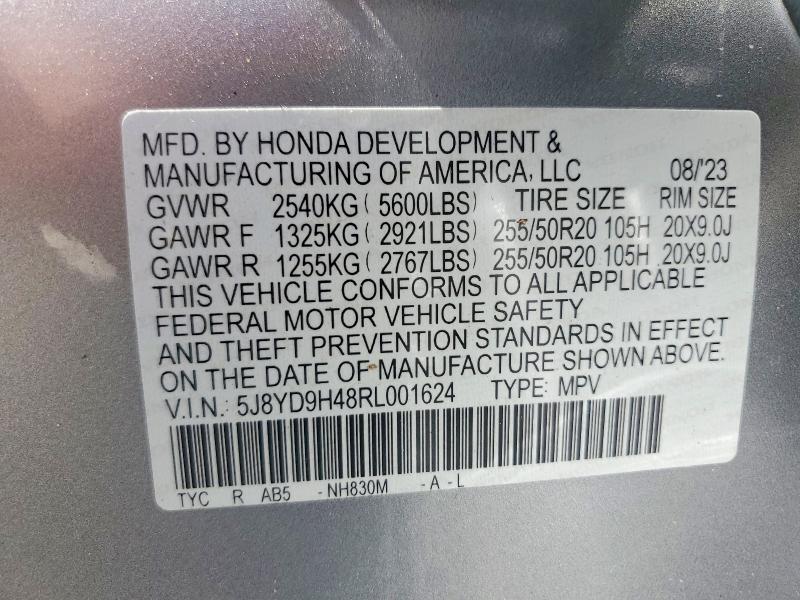 2024 Acura Mdx მანქანა იყიდება აუქციონზე, vin: 5J8YD9H48RL001624, აუქციონის ნომერი: 79496915