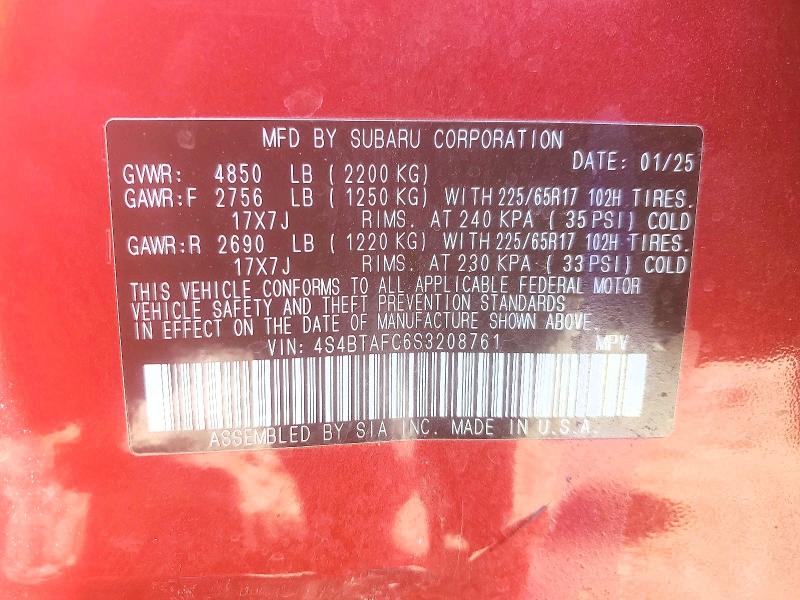 41785026 :رقم المزاد ، 4S4BTAFC6S3208761 vin ، 2025 Subaru Outback مزاد بيع