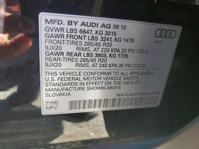 Продажа на аукционе авто 2019 Audi Q7, vin: WA1LAAF71KD047189, номер лота: 79316515
