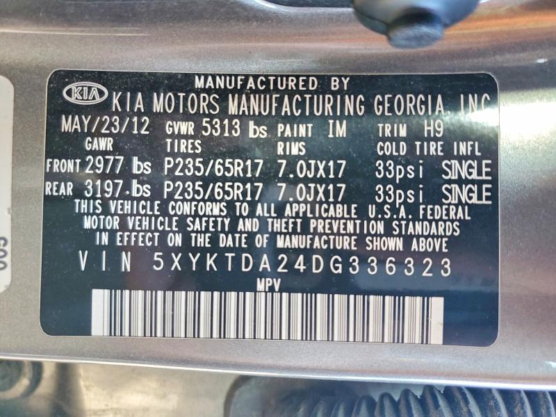 79575145 :رقم المزاد ، 5XYKTDA24DG336323 vin ، 2013 Kia Sorento مزاد بيع