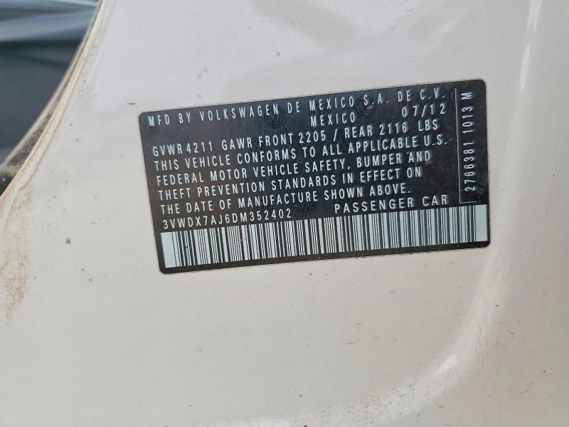 47360146 :رقم المزاد ، 3VWDX7AJ6DM352402 vin ، 2013 Volkswagen Jetta مزاد بيع