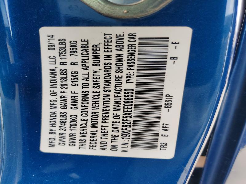 2014 Honda Civic მანქანა იყიდება აუქციონზე, vin: 19XFB2F5XEE086550, აუქციონის ნომერი: 46351586
