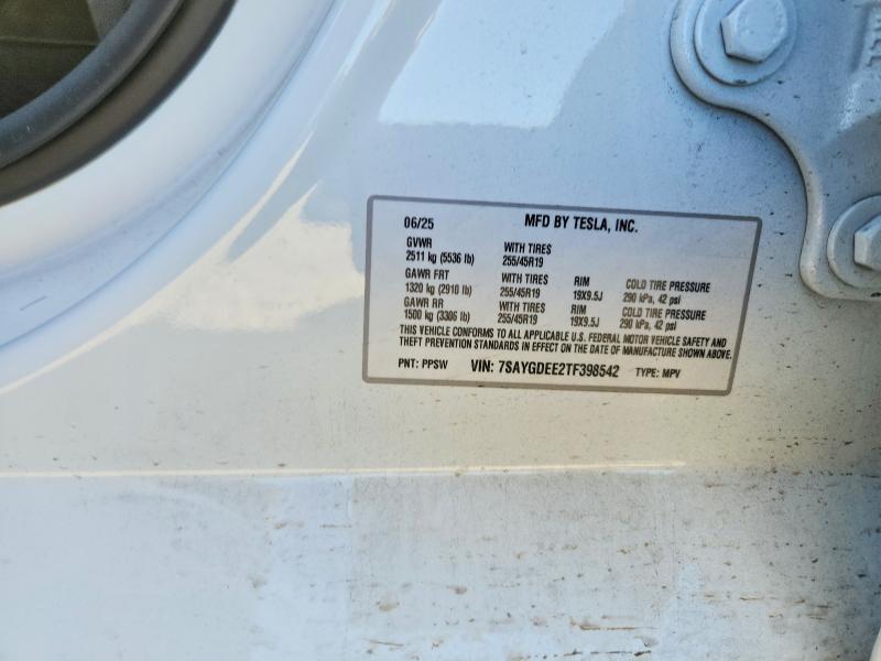 Aukcja sprzedaży 2026 Tesla Model Y, vin: 7SAYGDEE2TF398542, numer aukcji: 45884786
