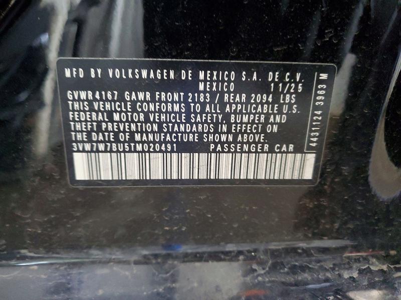 2026 Volkswagen Jetta მანქანა იყიდება აუქციონზე, vin: 3VW7W7BU5TM020491, აუქციონის ნომერი: 47639406