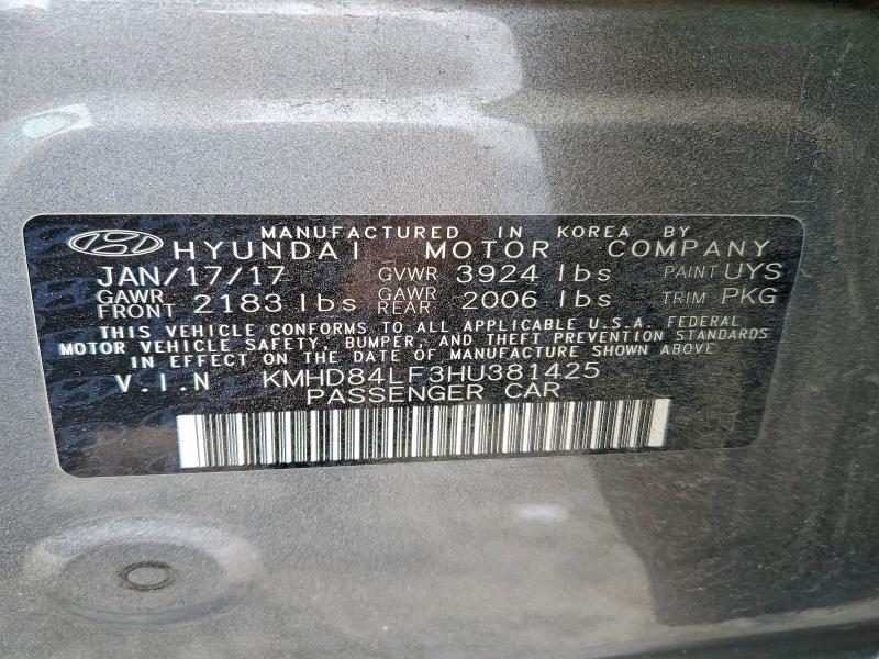 2017 Hyundai Elantra მანქანა იყიდება აუქციონზე, vin: KMHD84LF3HU381425, აუქციონის ნომერი: 79940555