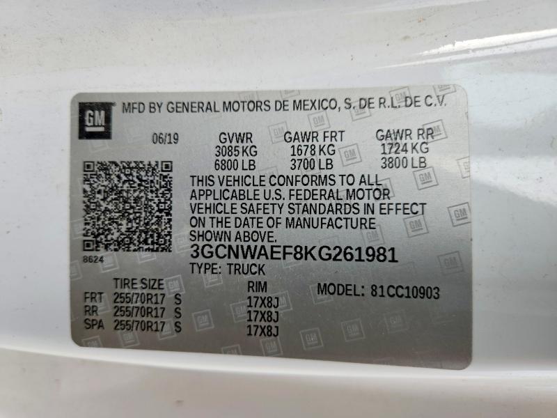 Продажа на аукционе авто 2019 Chevrolet Silverado, vin: 3GCNWAEF8KG261981, номер лота: 41884356