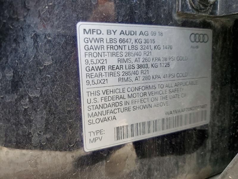 Aukcja sprzedaży 2019 Audi Q7, vin: WA1VAAF70KD007467, numer aukcji: 41617016