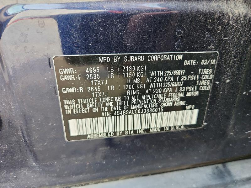 Продажа на аукционе авто 2018 Subaru Outback, vin: 4S4BSACC0J3336015, номер лота: 78609025
