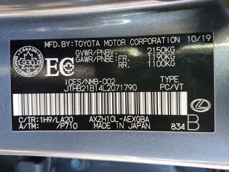 79793285 :رقم المزاد ، JTHB21B14L2071790 vin ، 2020 Lexus Es 300h مزاد بيع