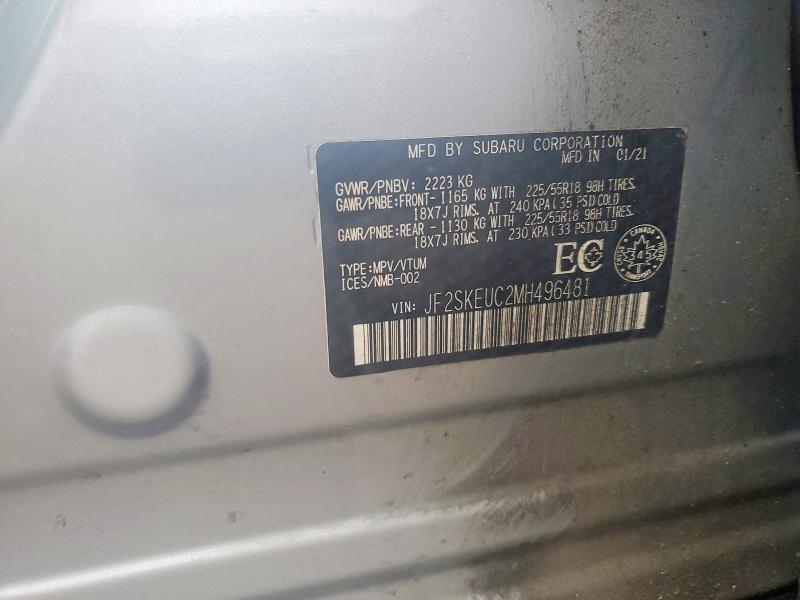 41747566 :رقم المزاد ، JF2SKEUC2MH496481 vin ، 2021 Subaru Forester مزاد بيع
