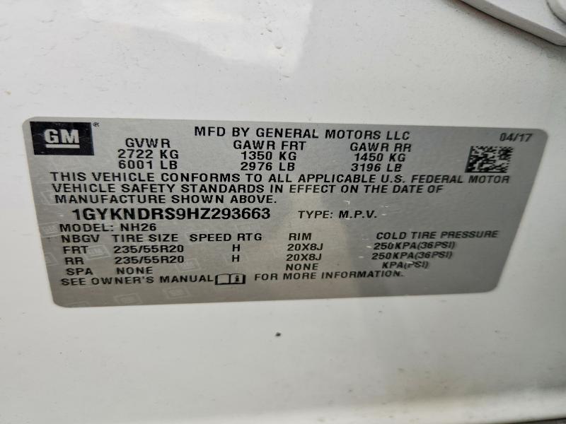 47560316 :رقم المزاد ، 1GYKNDRS9HZ293663 vin ، 2017 Cadillac Xt5 مزاد بيع