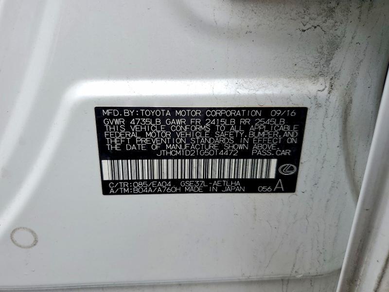 45585406 :رقم المزاد ، JTHCM1D21G5014472 vin ، 2016 Lexus Is 300 مزاد بيع