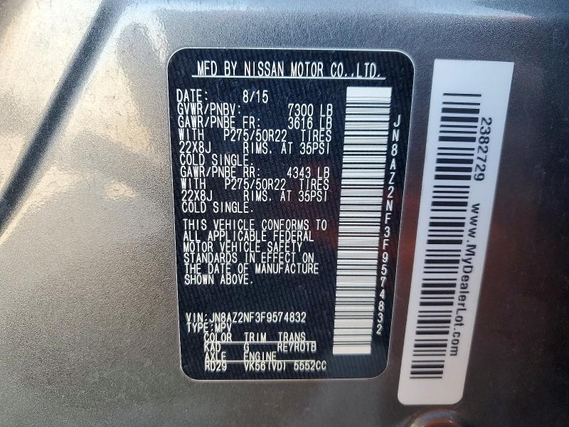 Продаж на аукціоні авто 2015 Infiniti Qx80, vin: JN8AZ2NF3F9574832, номер лоту: 47091656