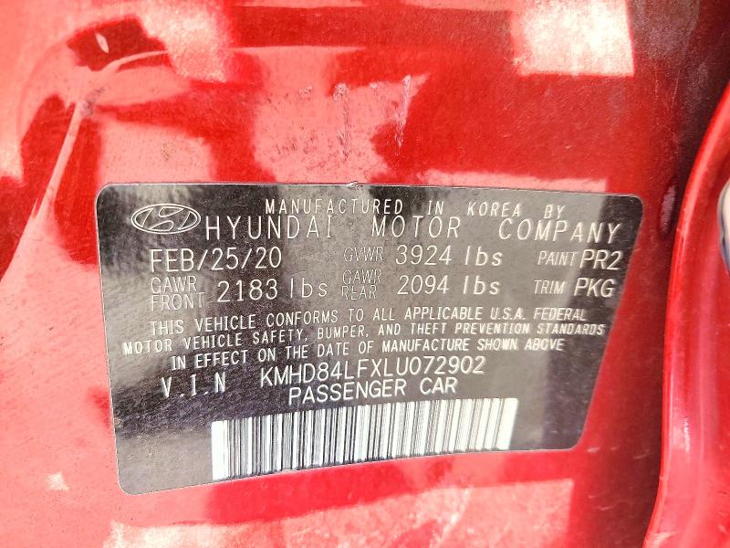 2020 Hyundai Elantra მანქანა იყიდება აუქციონზე, vin: KMHD84LFXLU072902, აუქციონის ნომერი: 79685145