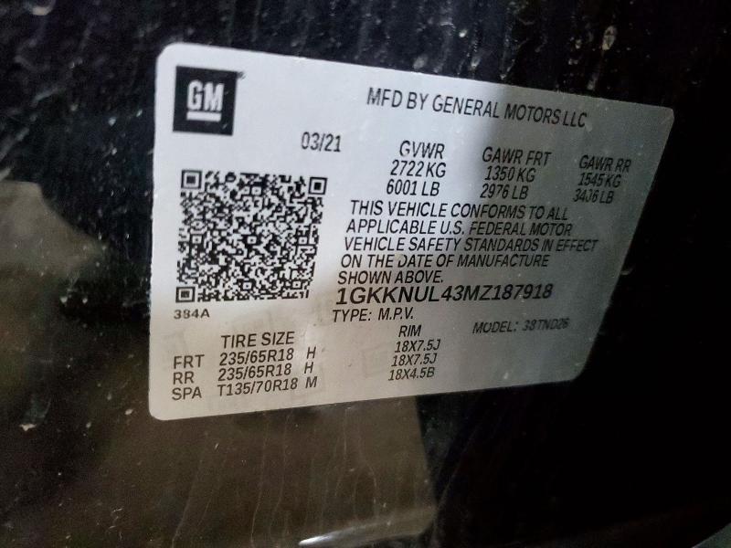 46099516 :رقم المزاد ، 1GKKNUL43MZ187918 vin ، 2021 Gmc Acadia مزاد بيع