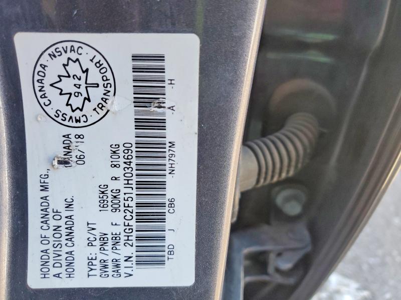 Aukcja sprzedaży 2018 Honda Civic, vin: 2HGFC2F51JH034690, numer aukcji: 47445536