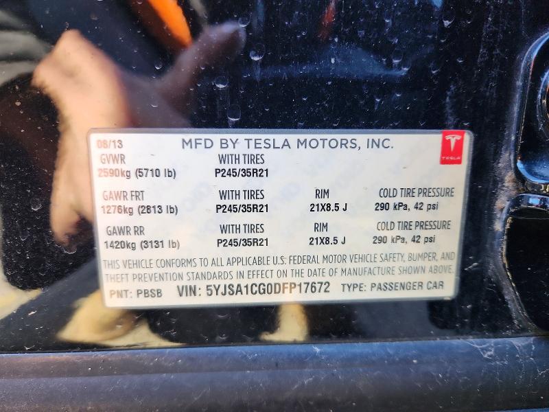 2013 Tesla Model S მანქანა იყიდება აუქციონზე, vin: 5YJSA1CG0DFP17672, აუქციონის ნომერი: 47390836