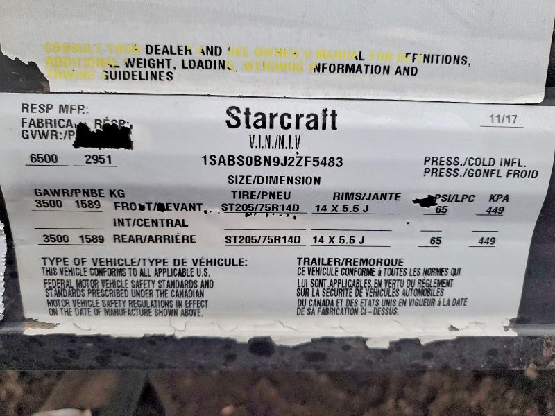 Aukcja sprzedaży 2018 Starcraft Autumn Ridge, vin: 1SABS0BN9J2ZF5483, numer aukcji: 46988956