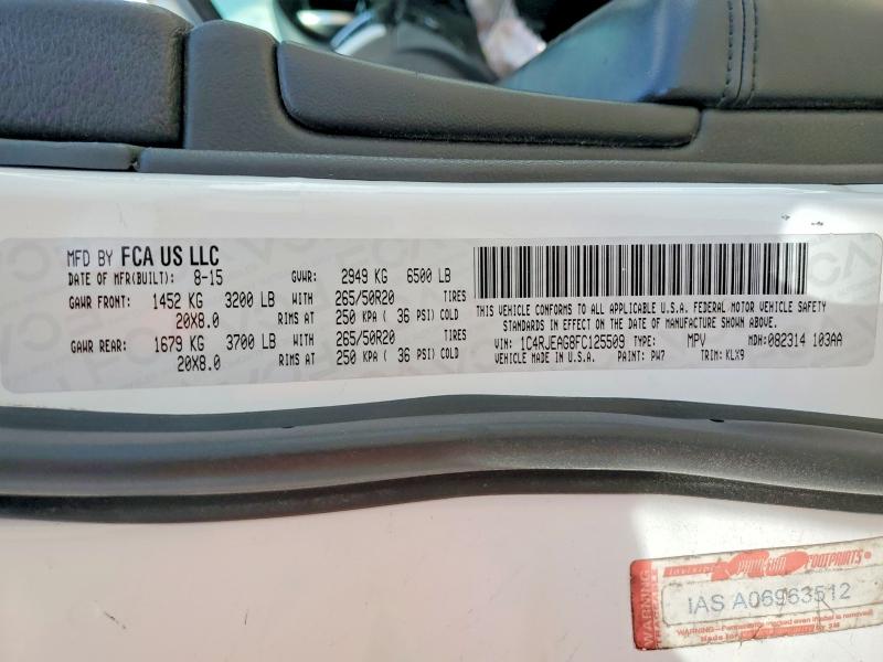 Продажа на аукционе авто 2015 Jeep Cherokee, vin: 1C4RJEAG8FC125509, номер лота: 47832586