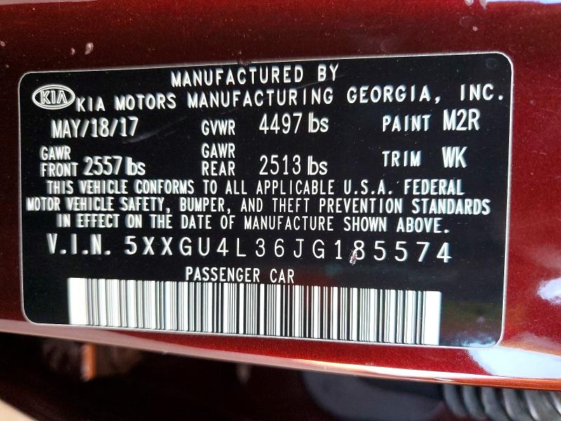 Aukcja sprzedaży 2018 Kia Optima, vin: 5XXGU4L36JG185574, numer aukcji: 46560176